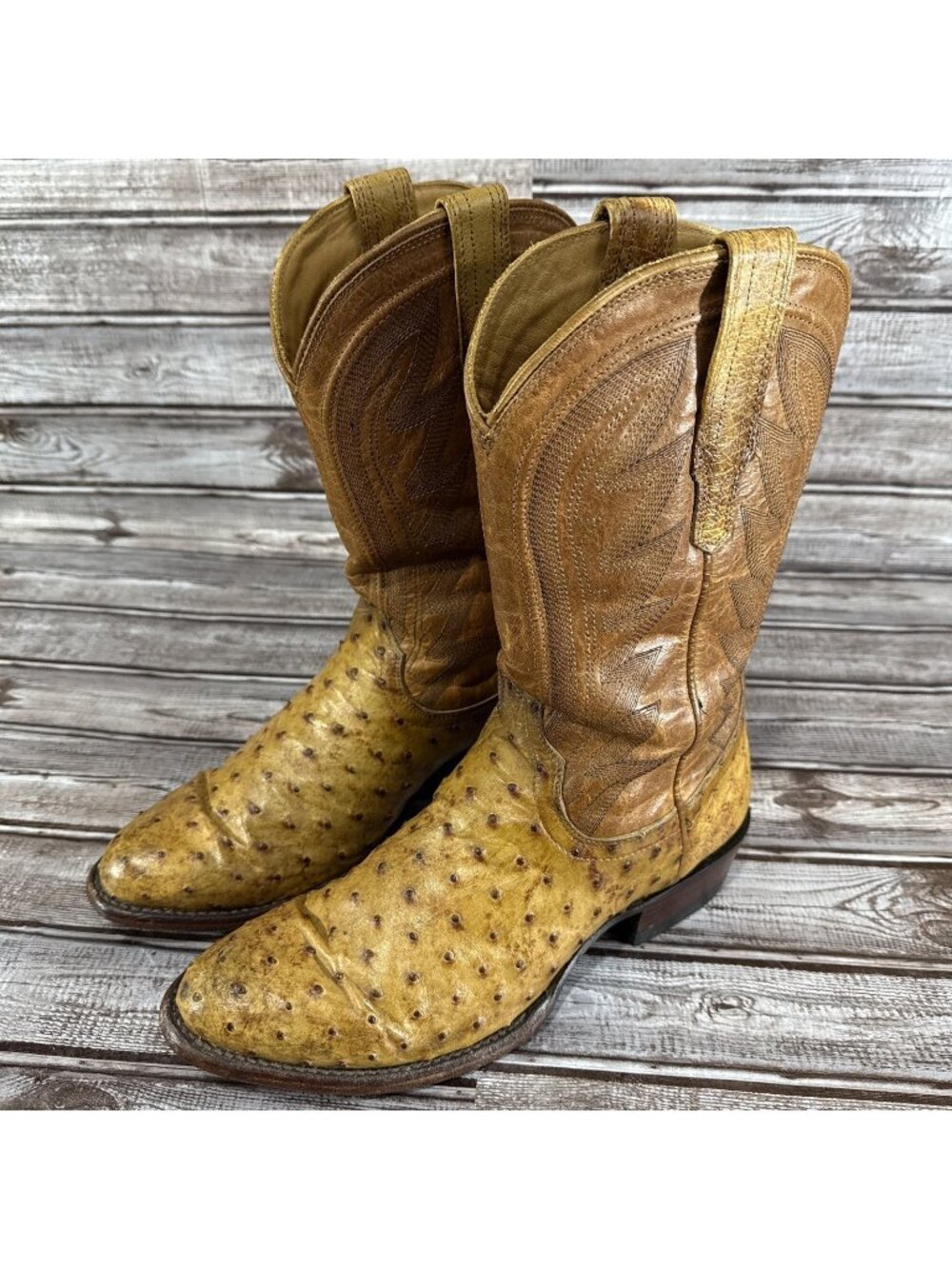 TECOVAS The Wyatt  Russet Ostrich Boots size 8 D Brown Western Leather Ropers